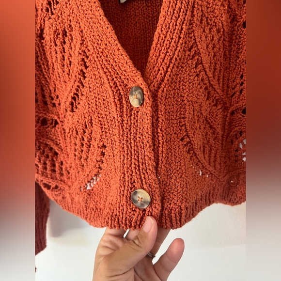 Mavi Orange Crochet Collared Knit Long Sleeve Button Front Cardigan Size Small - Picture 3 of 9